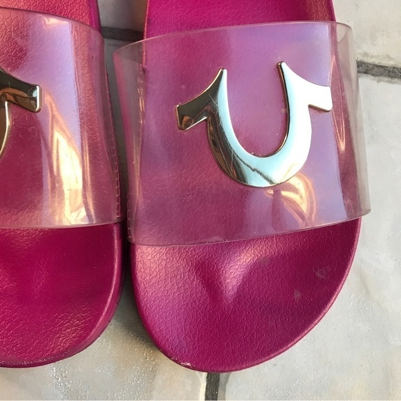 True religion fuschia pink and clear strap slides size 8 - Picture 11 of 11
